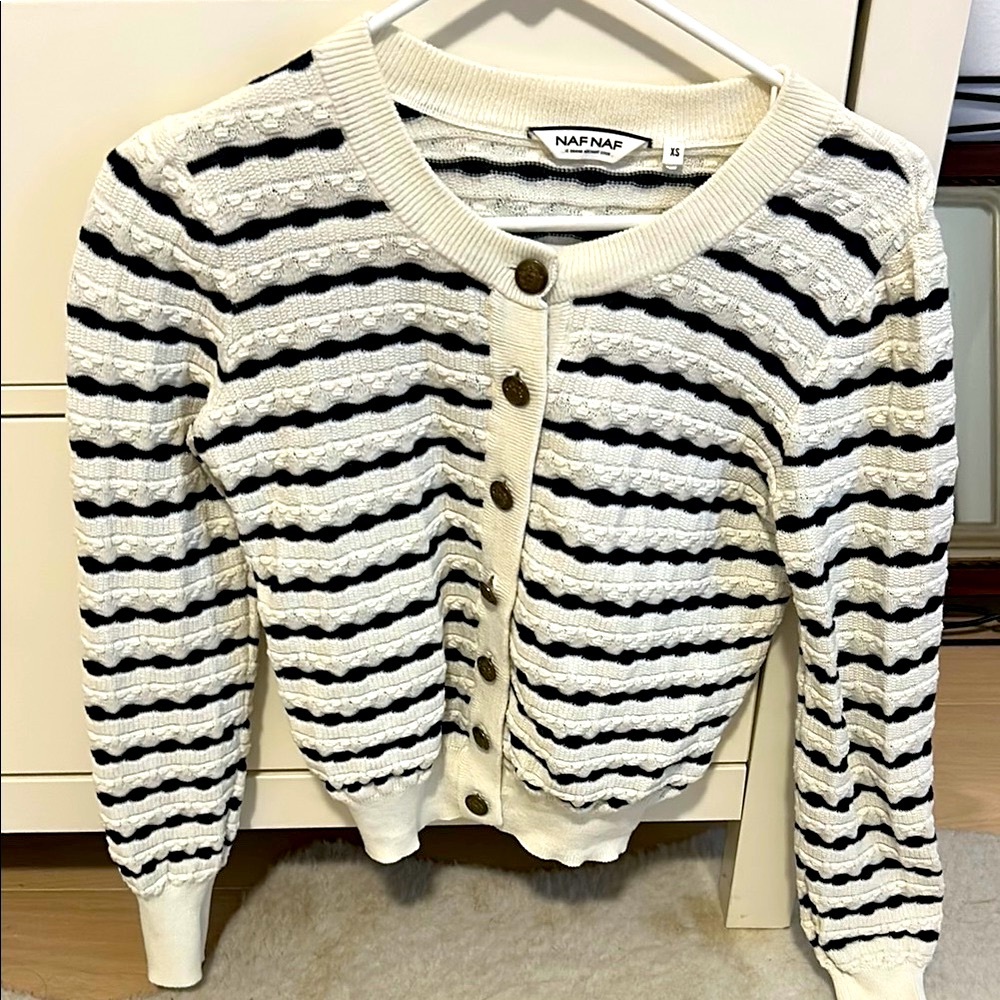 NAF NAF Women's Button-Up Cardigan - Black and Cream XS
